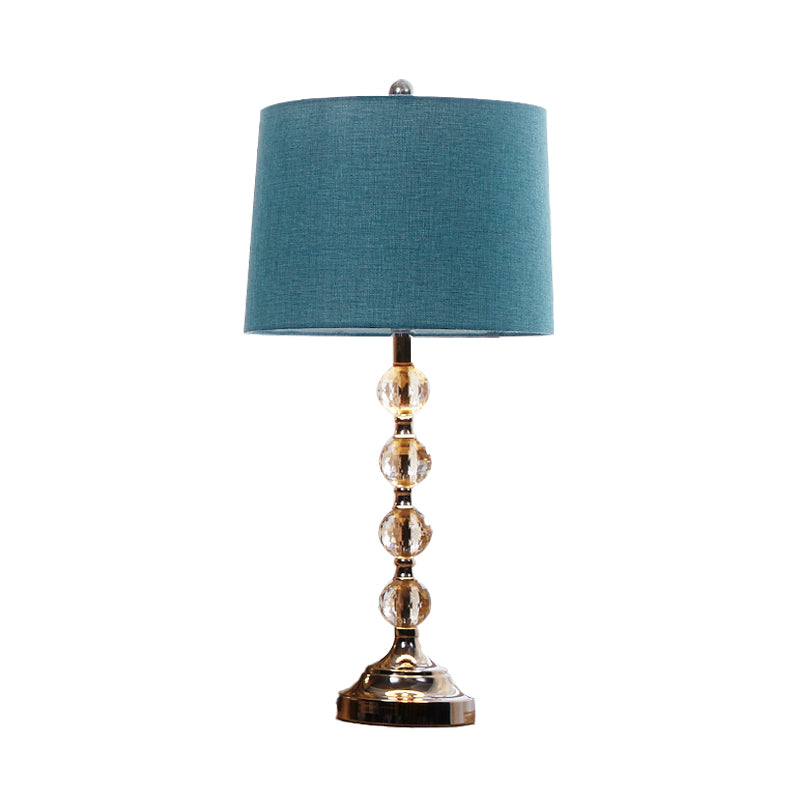 Traditional Drum Night Light 1 Light Fabric Table Lamp in White/Brown/Blue for Living Room with Crystal Ball Blue Clearhalo 'Lamps' 'Table Lamps' Lighting' 340050