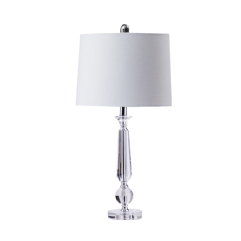 1 Light Drum Night Table Lamp Traditionalism White/Brown/Beige Fabric Nightstand Light for Bedroom with Crystal Base White Clearhalo 'Lamps' 'Table Lamps' Lighting' 340059