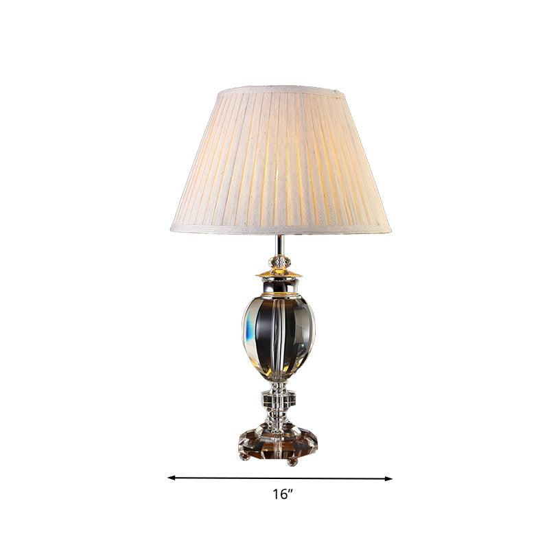 1 Light Fabric Nightstand Light Countryside Beige Pleated Lampshade Bedroom Table Lamp with Crystal Base Clearhalo 'Lamps' 'Table Lamps' Lighting' 340075