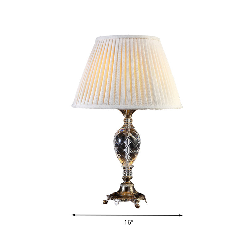 Pleated Shade Crystal Table Light Countryside Single Bulb Bedroom Night Lamp in Beige Clearhalo 'Lamps' 'Table Lamps' Lighting' 340080