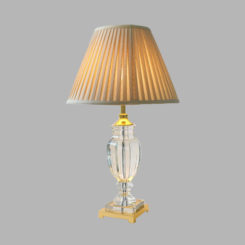 Tapered Living Room Table Lamp Rustic Stylish Fabric 1 Light Beige Nightstand Light with Crystal Accent Clearhalo 'Lamps' 'Table Lamps' Lighting' 340084