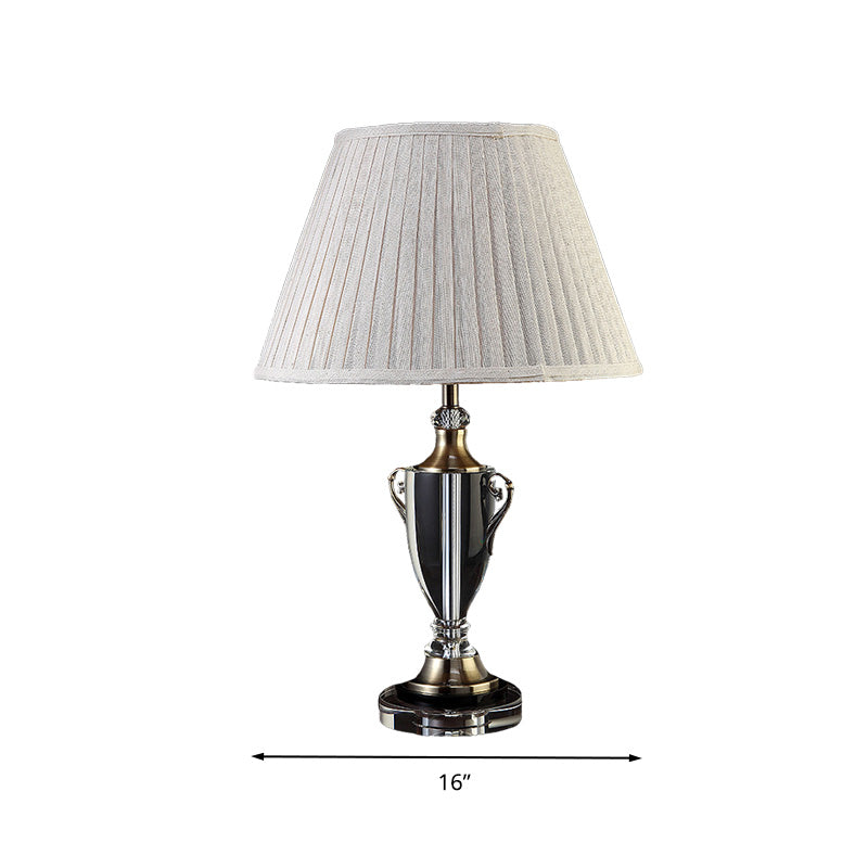 Beige Bell Night Lamp Traditionalism Fabric 1 Light Bedroom Nightstand Light with Clear Crystal Base Clearhalo 'Lamps' 'Table Lamps' Lighting' 340095