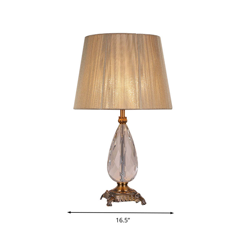 Teardrop K9 Crystal Table Light Rural 1 Light Bedroom Nightstand Lamp in Beige with Fabric Pleated Shade Clearhalo 'Lamps' 'Table Lamps' Lighting' 340125