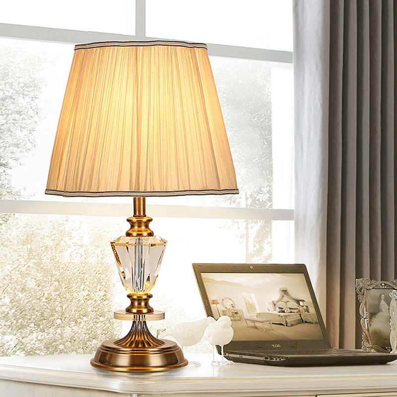 Tapered Living Room Table Lamp Countryside Crystal Single Bulb in Beige Night Light Clearhalo 'Lamps' 'Table Lamps' Lighting' 340127