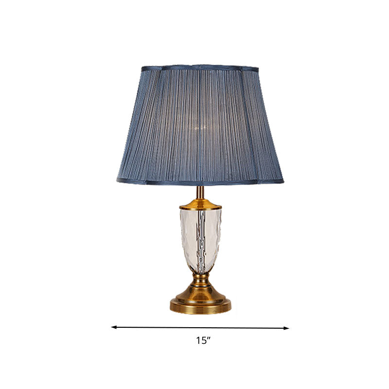 Blue Pleated Shade Night Table Lamp Rural Crystal 1 Light Bedroom Nightstand Light Clearhalo 'Lamps' 'Table Lamps' Lighting' 340140