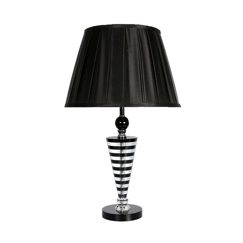 1 Light Crystal Night Lamp Countryside Black Conical Bedroom Nightstand Light with Fabric Shade Clearhalo 'Lamps' 'Table Lamps' Lighting' 340181