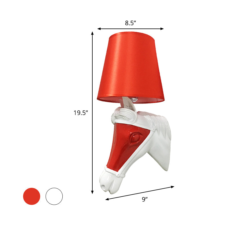 Traditional Tapered Sconce 1 Bulb Fabric Wall Mount Lighting in White/Red for Bedroom Clearhalo 'Wall Lamps & Sconces' 'Wall Lights' Lighting' 340188