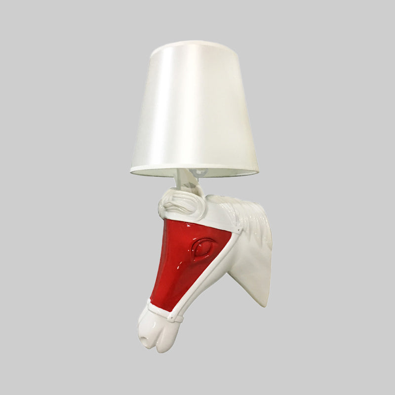 Traditional Tapered Sconce 1 Bulb Fabric Wall Mount Lighting in White/Red for Bedroom Clearhalo 'Wall Lamps & Sconces' 'Wall Lights' Lighting' 340191