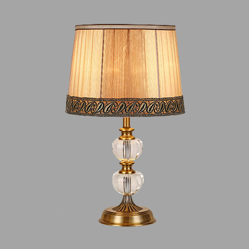 Rustic Drum Night Light Single Bulb Fabric Table Lamp in Beige for Bedroom with Crystal Ball Clearhalo 'Lamps' 'Table Lamps' Lighting' 340256