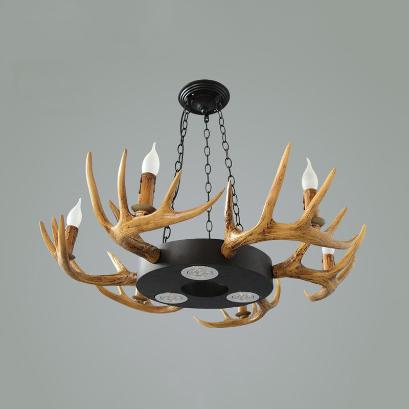 6 Lights Resin Chandelier Lamp Village Wood Candelabra Living Room Down Lighting Pendant Clearhalo 'Ceiling Lights' 'Chandeliers' Lighting' options 340621