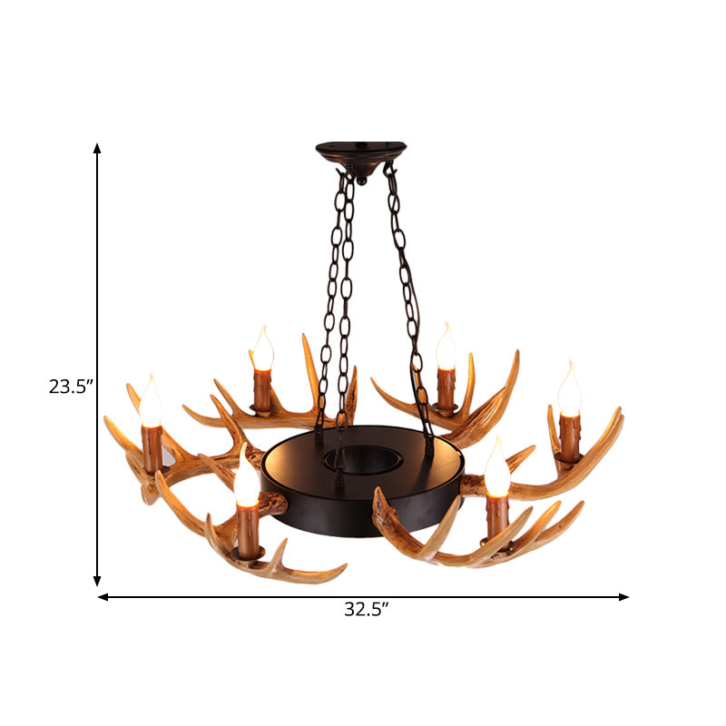 6 Lights Resin Chandelier Lamp Village Wood Candelabra Living Room Down Lighting Pendant Clearhalo 'Ceiling Lights' 'Chandeliers' Lighting' options 340622