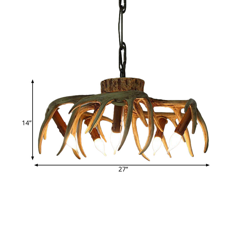 Traditional Candle Hanging Lamp 6 Bulbs Resin Chandelier Light Fixture in Brown for Restaurant Clearhalo 'Ceiling Lights' 'Chandeliers' Lighting' options 340681