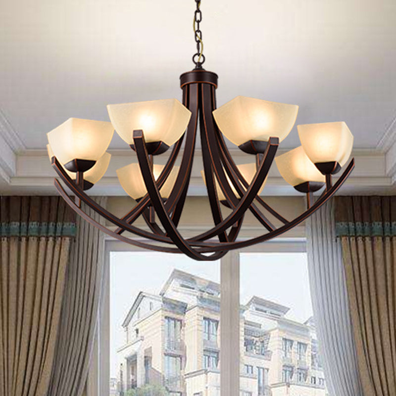 Tapered Frosted Glass Chandelier Lighting Classic 4/6/8 Lights Living Room Pendant Lighting in Rust with Sputnik Design Clearhalo 'Ceiling Lights' 'Chandeliers' Lighting' options 340713