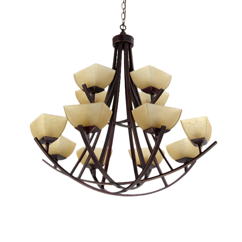 Tapered Frosted Glass Chandelier Lighting Classic 4/6/8 Lights Living Room Pendant Lighting in Rust with Sputnik Design Clearhalo 'Ceiling Lights' 'Chandeliers' Lighting' options 340717