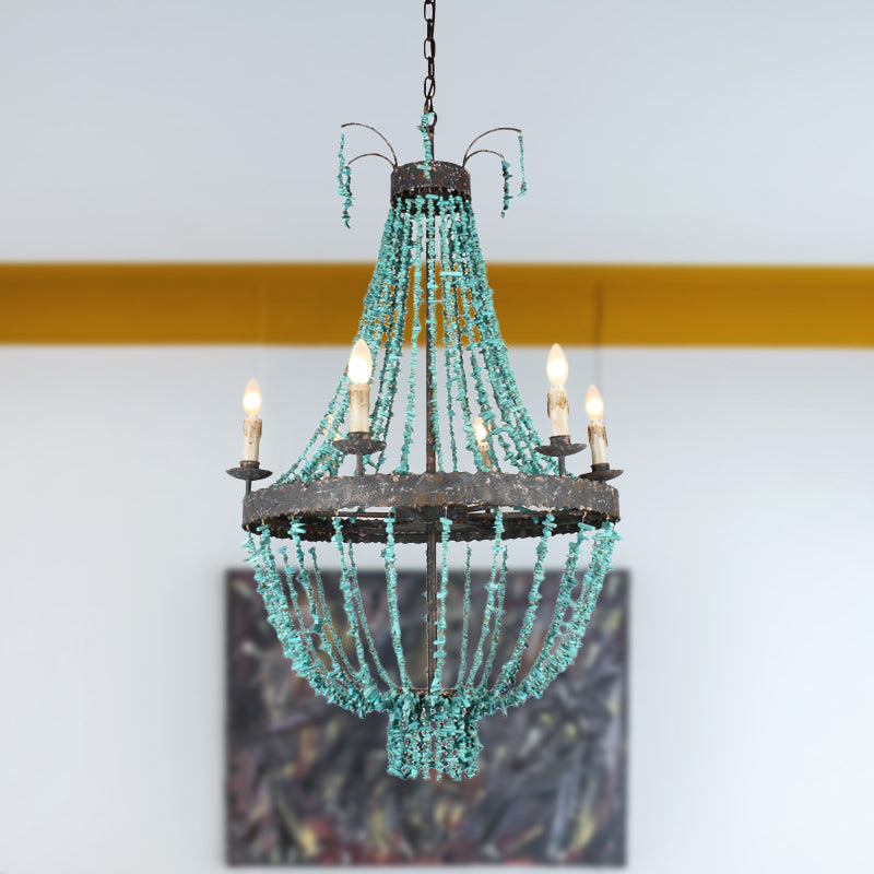 Linear Stone Hanging Chandelier Traditional 6 Heads Blue Ceiling Pendant Light for Living Room Blue Clearhalo 'Ceiling Lights' 'Chandeliers' Lighting' options 342048_e8c841f0-88fb-45c0-b5b0-01e5c61bad60