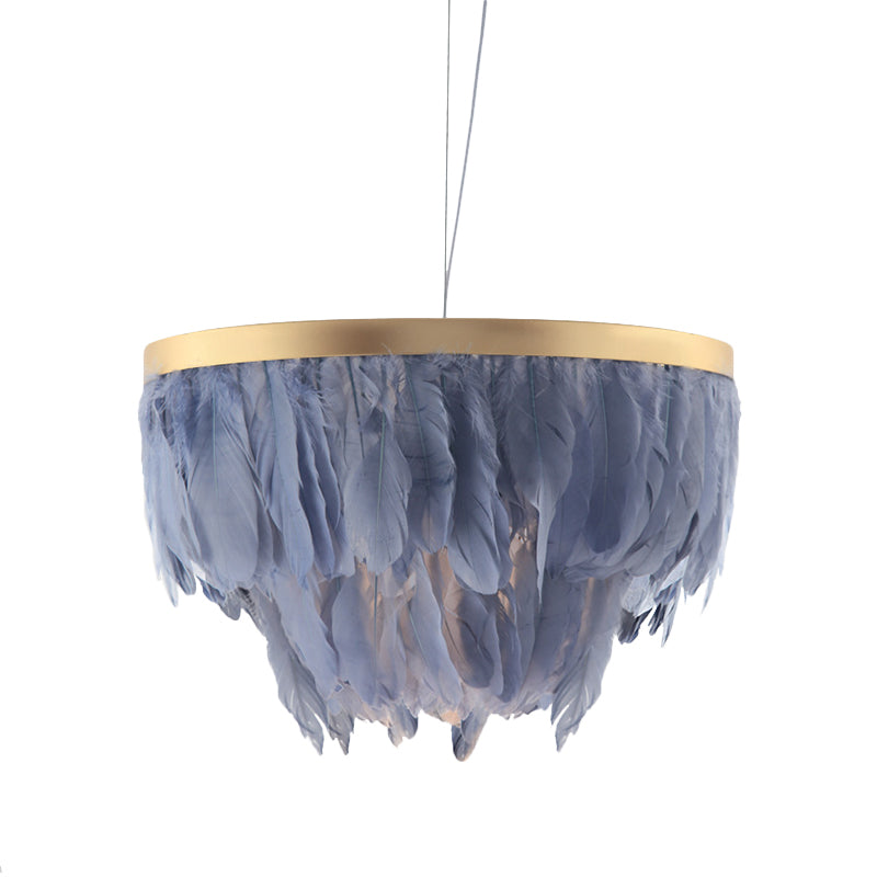 Contemporary 1 Head Suspension Lamp Grey/White 2-Tier Hanging Light Fixture with Fabric Shade for Living Room Clearhalo 'Ceiling Lights' 'Pendant Lights' 'Pendants' Lighting' 342061