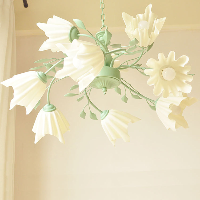 Green Flower Chandelier Lighting Modernism Metal 9 Bulbs Pendant Light Fixture for Living Room Clearhalo 'Ceiling Lights' 'Chandeliers' Lighting' options 342086