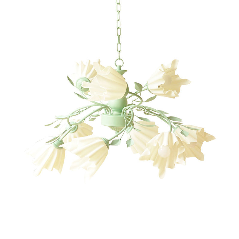 Green Flower Chandelier Lighting Modernism Metal 9 Bulbs Pendant Light Fixture for Living Room Clearhalo 'Ceiling Lights' 'Chandeliers' Lighting' options 342087