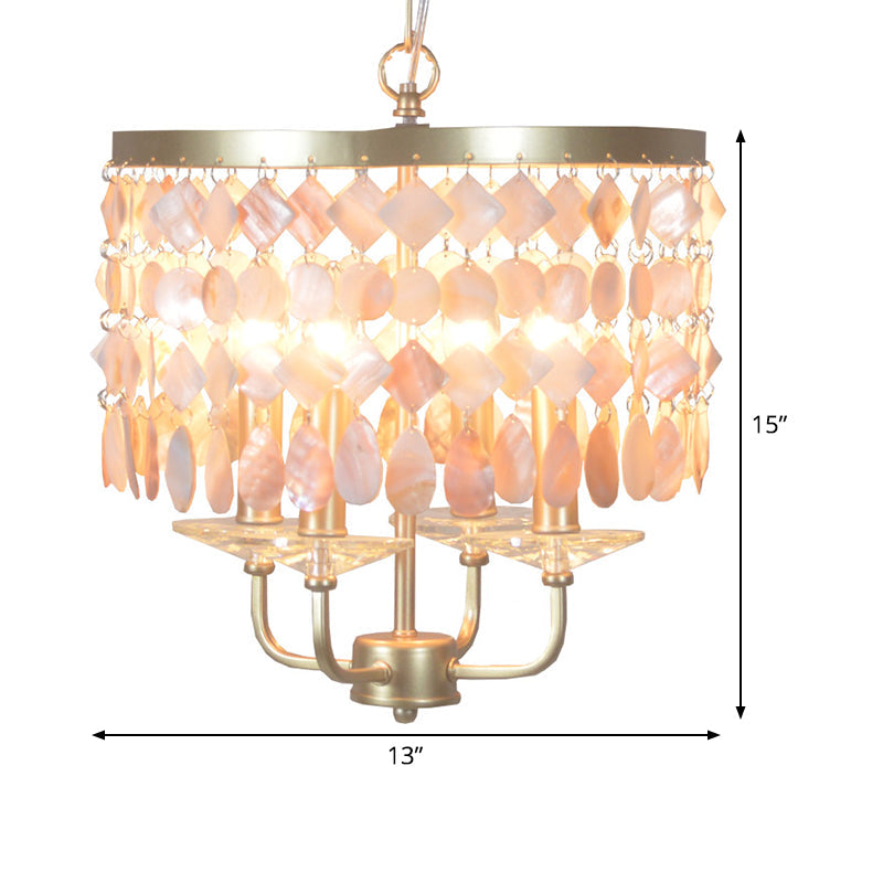 4/6 Bulbs Drum Ceiling Chandelier Traditional Shell Suspended Lighting Fixture in Brass Clearhalo 'Ceiling Lights' 'Chandeliers' Lighting' options 342112