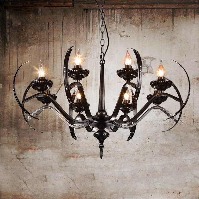 Traditional Candle Hanging Lamp 8 Bulbs Iron Chandelier Light Fixture with Curvy Arm in Black Clearhalo 'Ceiling Lights' 'Chandeliers' Lighting' options 342290