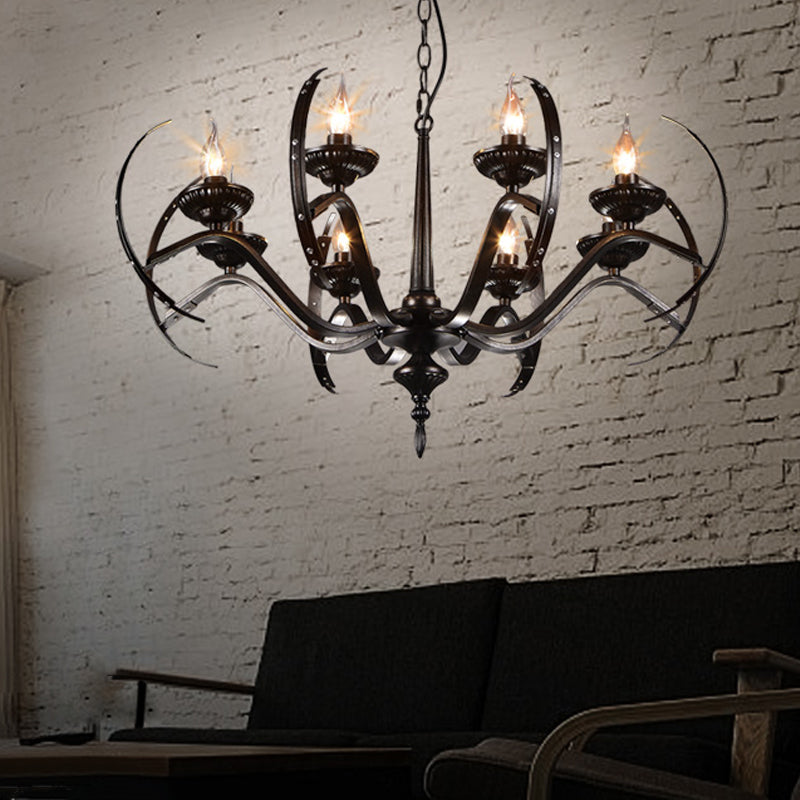 Traditional Candle Hanging Lamp 8 Bulbs Iron Chandelier Light Fixture with Curvy Arm in Black Clearhalo 'Ceiling Lights' 'Chandeliers' Lighting' options 342292