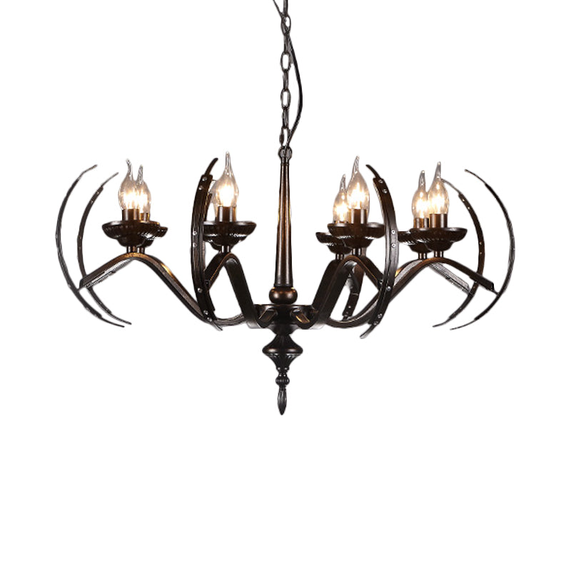 Traditional Candle Hanging Lamp 8 Bulbs Iron Chandelier Light Fixture with Curvy Arm in Black Clearhalo 'Ceiling Lights' 'Chandeliers' Lighting' options 342293