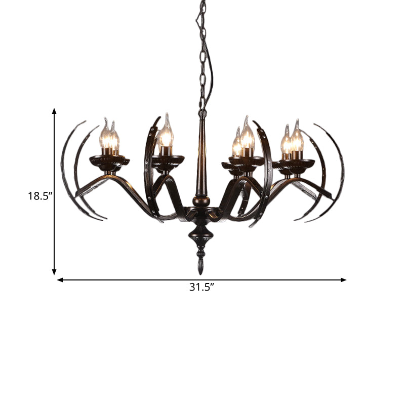 Traditional Candle Hanging Lamp 8 Bulbs Iron Chandelier Light Fixture with Curvy Arm in Black Clearhalo 'Ceiling Lights' 'Chandeliers' Lighting' options 342294