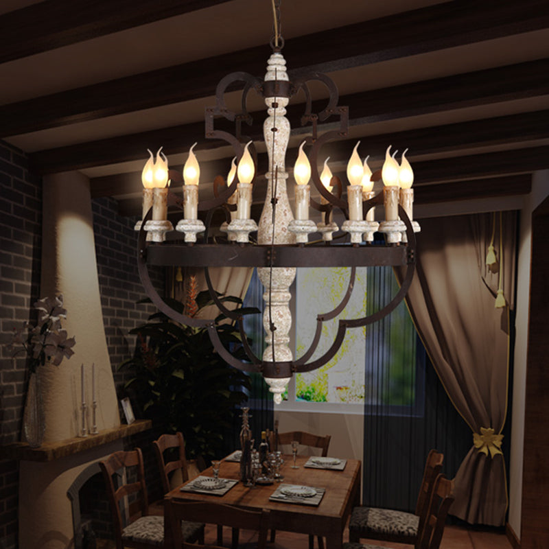 Wooden Brown Hanging Chandelier Candle 15 Bulbs Traditional Pendant Light Fixture for Dining Room Brown Clearhalo 'Ceiling Lights' 'Chandeliers' Lighting' options 342348_821b6bb8-1847-42d3-b4c5-797646924208