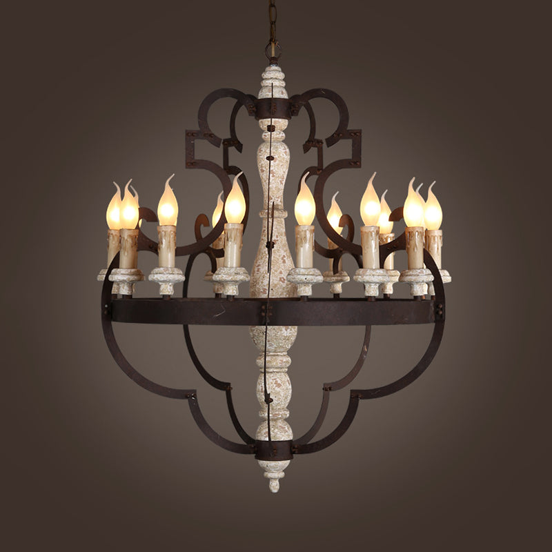 Wooden Brown Hanging Chandelier Candle 15 Bulbs Traditional Pendant Light Fixture for Dining Room Clearhalo 'Ceiling Lights' 'Chandeliers' Lighting' options 342350