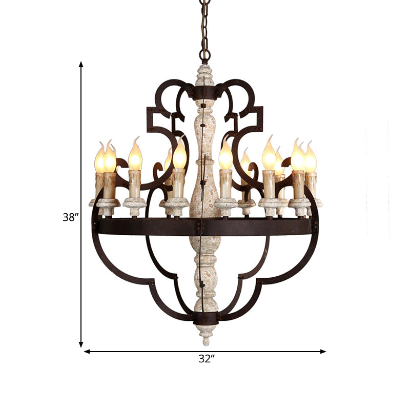 Wooden Brown Hanging Chandelier Candle 15 Bulbs Traditional Pendant Light Fixture for Dining Room Clearhalo 'Ceiling Lights' 'Chandeliers' Lighting' options 342352