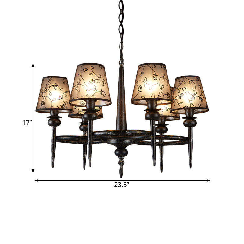 Traditional Cone Hanging Lamp 6 Bulbs Fabric Chandelier Light Fixture in Black for Restaurant Clearhalo 'Ceiling Lights' 'Chandeliers' Lighting' options 342380