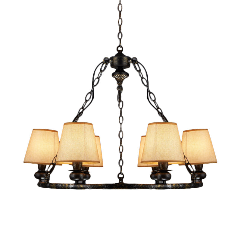 Rustic Ring Hanging Pendant 6 Lights Fabric Ceiling Chandelier in Black for Living Room Clearhalo 'Ceiling Lights' 'Chandeliers' Lighting' options 342404