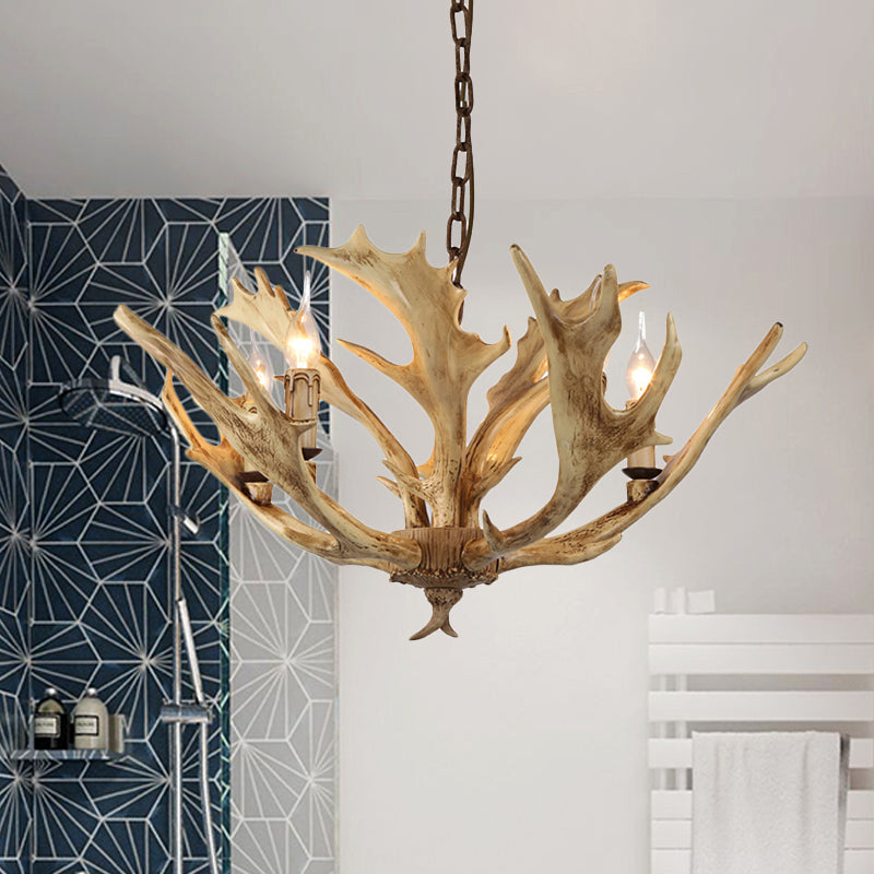 Coffee/Ivory 5 Lights Chandelier Lighting Rustic Resin Candelabra Pendant Lamp with Deer Antler Clearhalo 'Ceiling Lights' 'Chandeliers' Lighting' options 342441