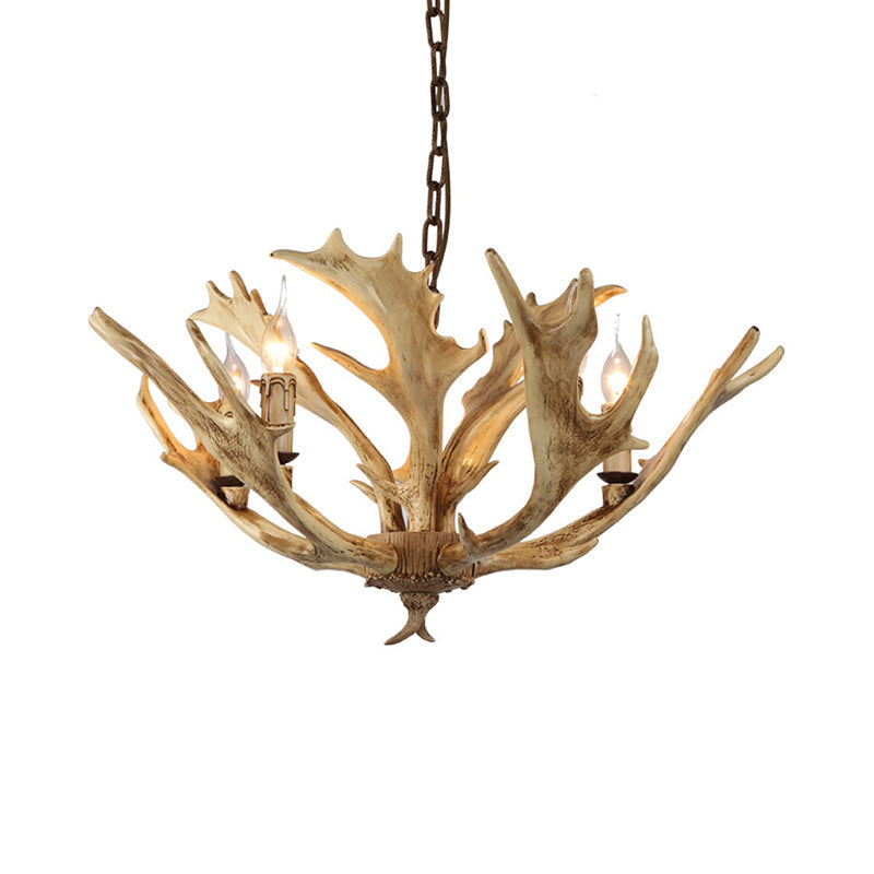 Coffee/Ivory 5 Lights Chandelier Lighting Rustic Resin Candelabra Pendant Lamp with Deer Antler Clearhalo 'Ceiling Lights' 'Chandeliers' Lighting' options 342444