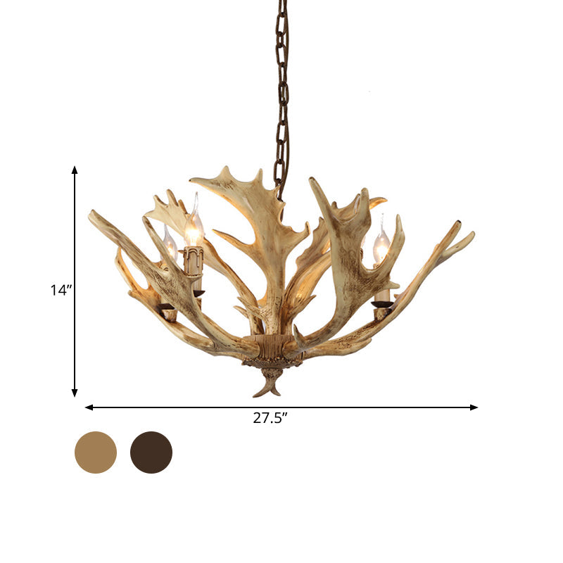 Coffee/Ivory 5 Lights Chandelier Lighting Rustic Resin Candelabra Pendant Lamp with Deer Antler Clearhalo 'Ceiling Lights' 'Chandeliers' Lighting' options 342445