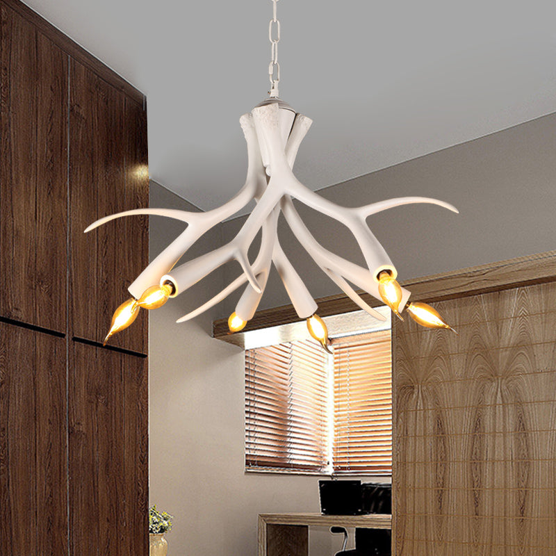 White 6 Lights Chandelier Lighting Modern Resin Faux Antler Pendant Lamp with Adjustable Chain Clearhalo 'Ceiling Lights' 'Chandeliers' Lighting' options 342447