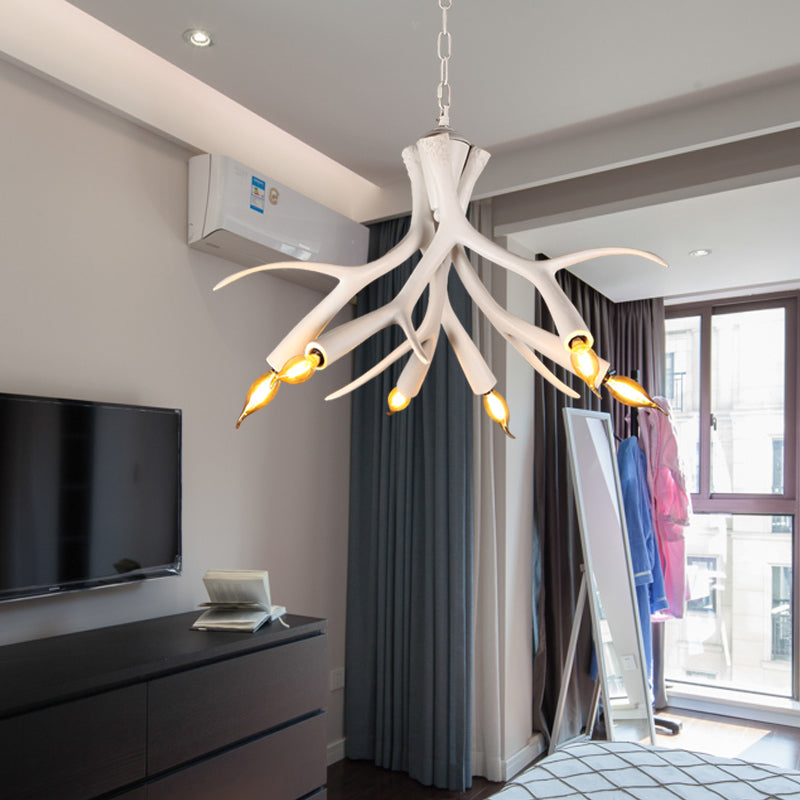 White 6 Lights Chandelier Lighting Modern Resin Faux Antler Pendant Lamp with Adjustable Chain Clearhalo 'Ceiling Lights' 'Chandeliers' Lighting' options 342448