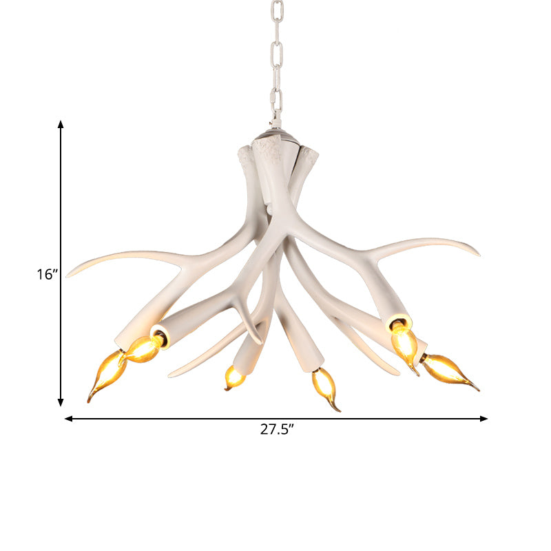 White 6 Lights Chandelier Lighting Modern Resin Faux Antler Pendant Lamp with Adjustable Chain Clearhalo 'Ceiling Lights' 'Chandeliers' Lighting' options 342451