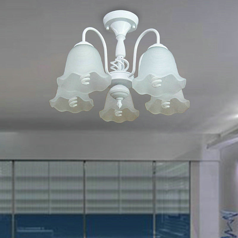 White 5 Lights Ceiling Lighting Classic Opal Glass Scalloped Semi Flush Light for Corridor Clearhalo 'Ceiling Lights' 'Chandeliers' 'Close To Ceiling Lights' 'Glass shade' 'Glass' Lighting' 342544