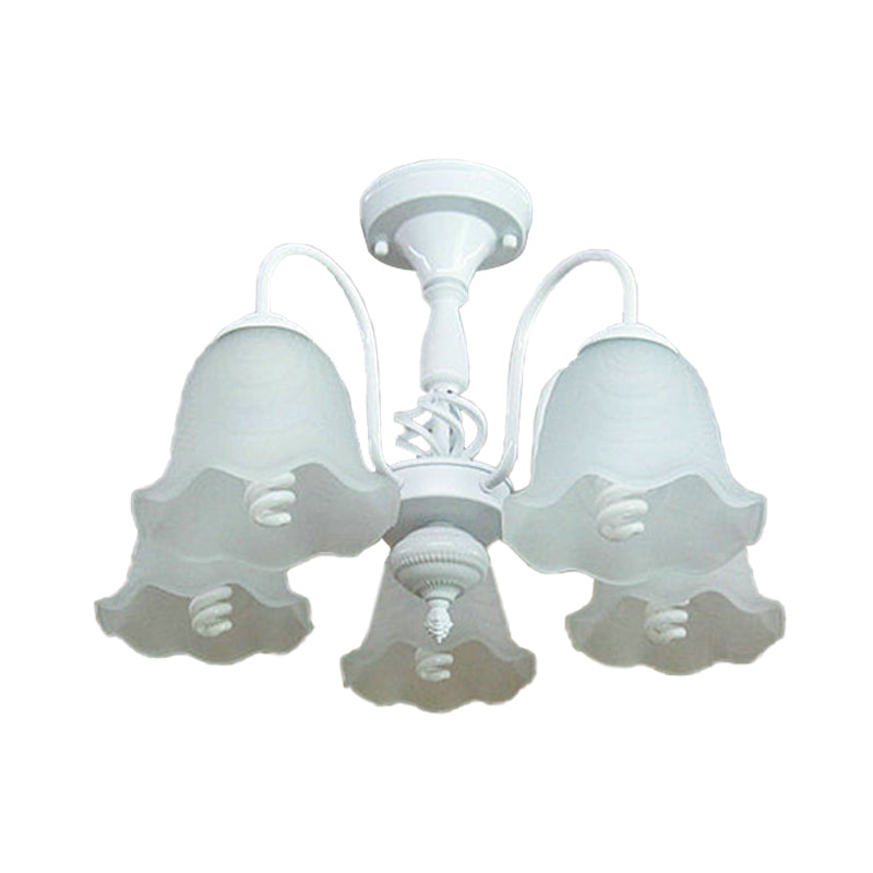 White 5 Lights Ceiling Lighting Classic Opal Glass Scalloped Semi Flush Light for Corridor Clearhalo 'Ceiling Lights' 'Chandeliers' 'Close To Ceiling Lights' 'Glass shade' 'Glass' Lighting' 342545