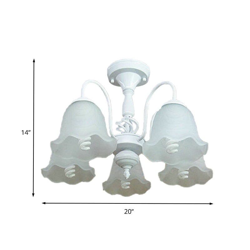 White 5 Lights Ceiling Lighting Classic Opal Glass Scalloped Semi Flush Light for Corridor Clearhalo 'Ceiling Lights' 'Chandeliers' 'Close To Ceiling Lights' 'Glass shade' 'Glass' Lighting' 342547