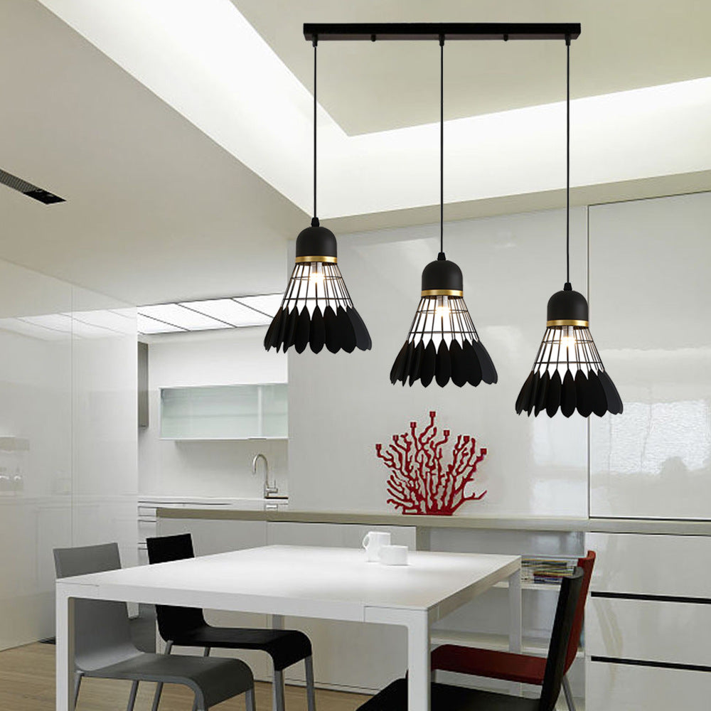 3 Lights Badminton Pendant Lighting Retro Stylish Black Finish Metal Hanging Light Fixture with Round/Linear Canopy Clearhalo 'Ceiling Lights' 'Pendant Lights' 'Pendants' Lighting' 34686