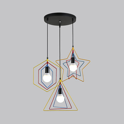 Multi Colored Geometric Pendant Light Industrial Metal 3 Lights Dining Room Hanging Ceiling Light Clearhalo 'Art Deco Pendants' 'Cast Iron' 'Ceiling Lights' 'Ceramic' 'Crystal' 'Industrial Pendants' 'Industrial' 'Metal' 'Middle Century Pendants' 'Pendant Lights' 'Pendants' 'Tiffany' Lighting' 35204