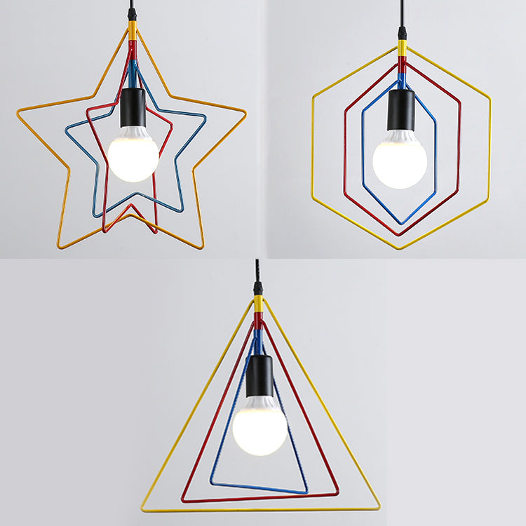 Multi Colored Geometric Pendant Light Industrial Metal 3 Lights Dining Room Hanging Ceiling Light Clearhalo 'Art Deco Pendants' 'Cast Iron' 'Ceiling Lights' 'Ceramic' 'Crystal' 'Industrial Pendants' 'Industrial' 'Metal' 'Middle Century Pendants' 'Pendant Lights' 'Pendants' 'Tiffany' Lighting' 35207