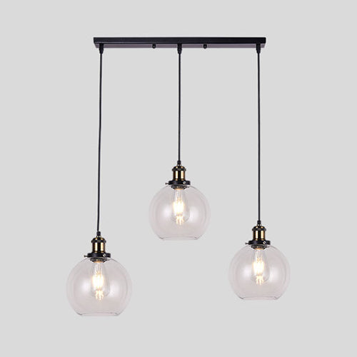 3-Light Round/Barn/Admix Multiple Lamp Pendant Industrial Style Brass Clear Glass Hanging Light Kit Clear Globe Clearhalo 'Ceiling Lights' 'Glass shade' 'Glass' 'Industrial Pendants' 'Industrial' 'Island Lights' 'Middle Century Pendants' 'Pendant Lights' 'Pendants' 'Tiffany' Lighting' 35426