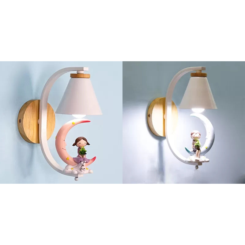 Funnel Shade Wall Light with Little Kid Deco 1 Head Lovely Metal Wall Sconce for Child Bedroom Clearhalo 'Wall Lamps & Sconces' 'Wall Lights' Lighting' 35506