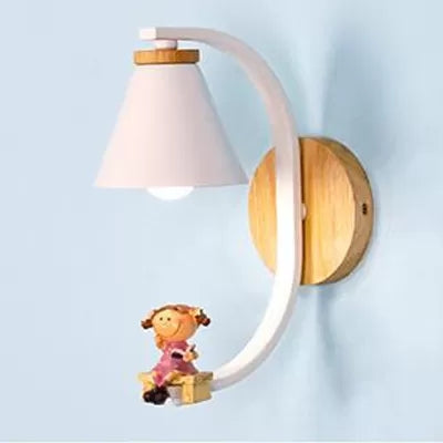 Conical Shade Wall Light with Little Kids 1 Light Kids Resin Sconce Light for Bedside Pink Clearhalo 'Wall Lamps & Sconces' 'Wall Lights' Lighting' 35515