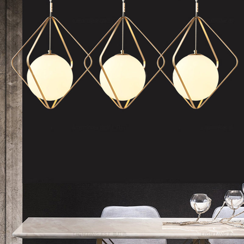 Gold Caged Hanging Pendant Light Minimalist 1 Head LED Metal Down Lighting for Bedroom, 10.5