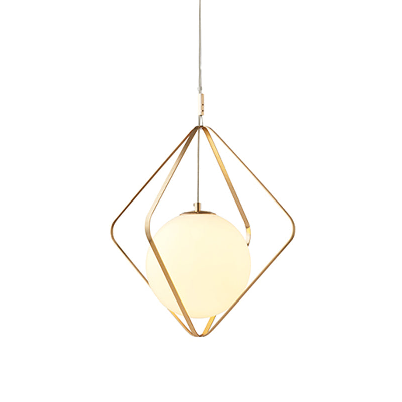 Gold Caged Hanging Pendant Light Minimalist 1 Head LED Metal Down Lighting for Bedroom, 10.5