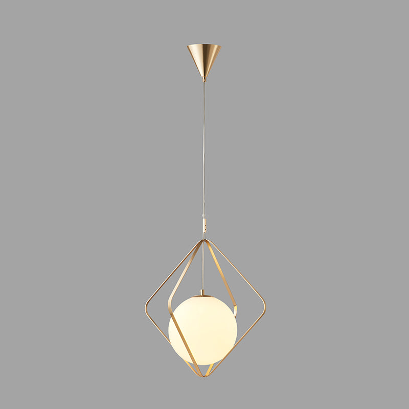 Gold Caged Hanging Pendant Light Minimalist 1 Head LED Metal Down Lighting for Bedroom, 10.5